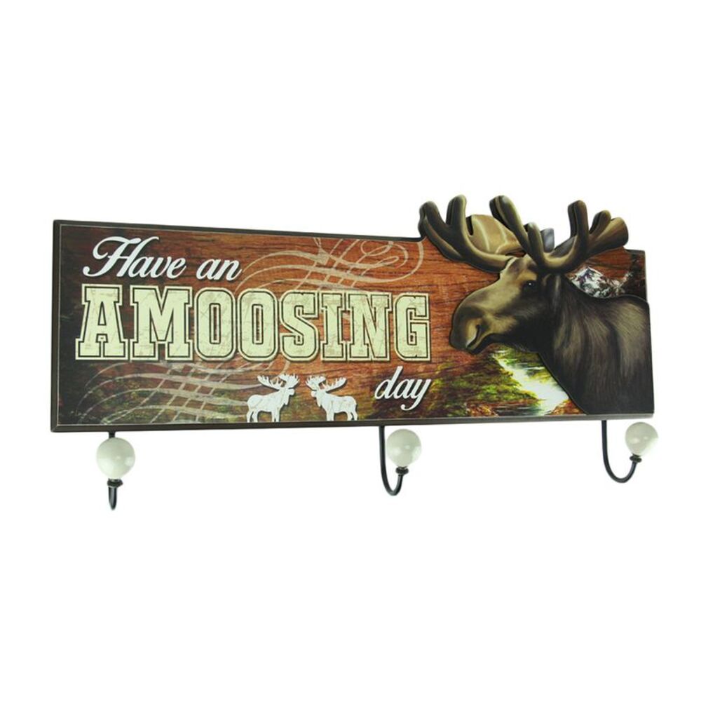 Have An Amoosing Day Rustic Moose Wall Plaque With Hooks